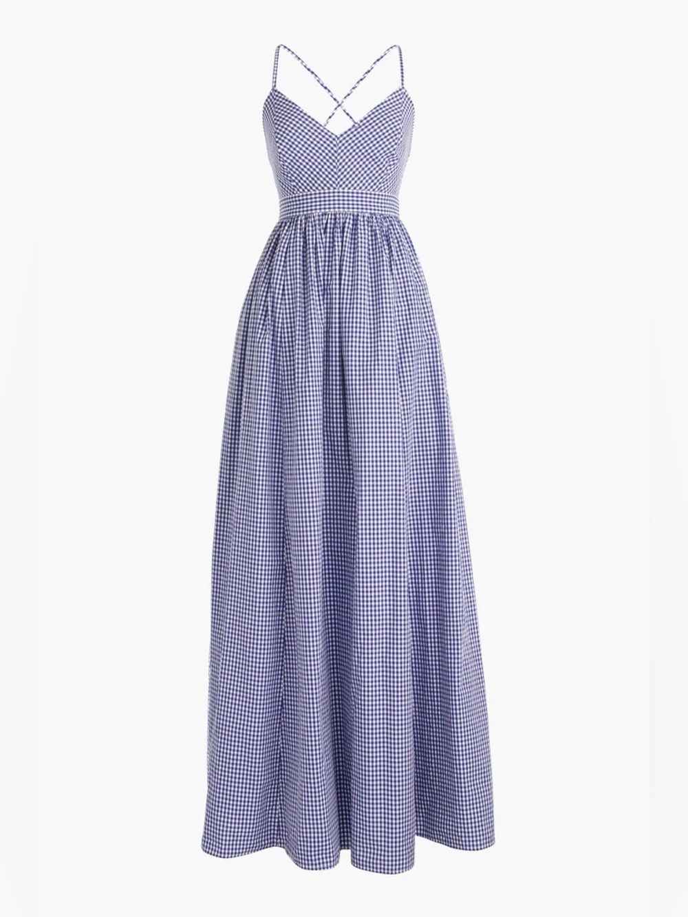 J.Crew Gingham Long Spaghetti-Strap Maxi Dress Navy Blue White Pockets 10 - Picture 16 of 16
